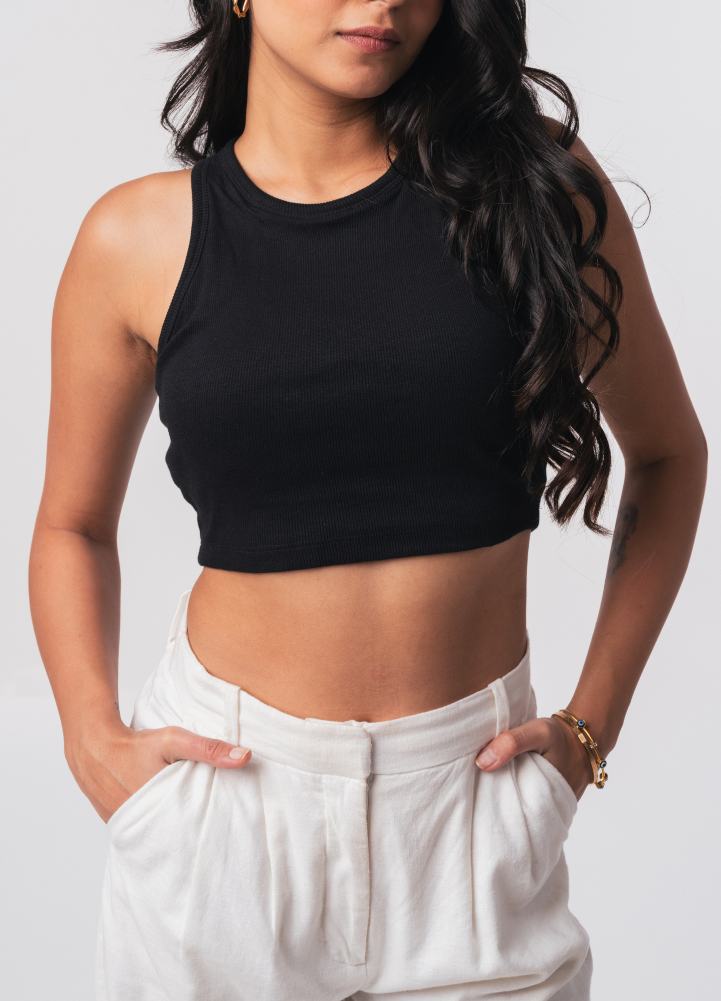 Ribbed Brami (Crop Length) - Fairy White