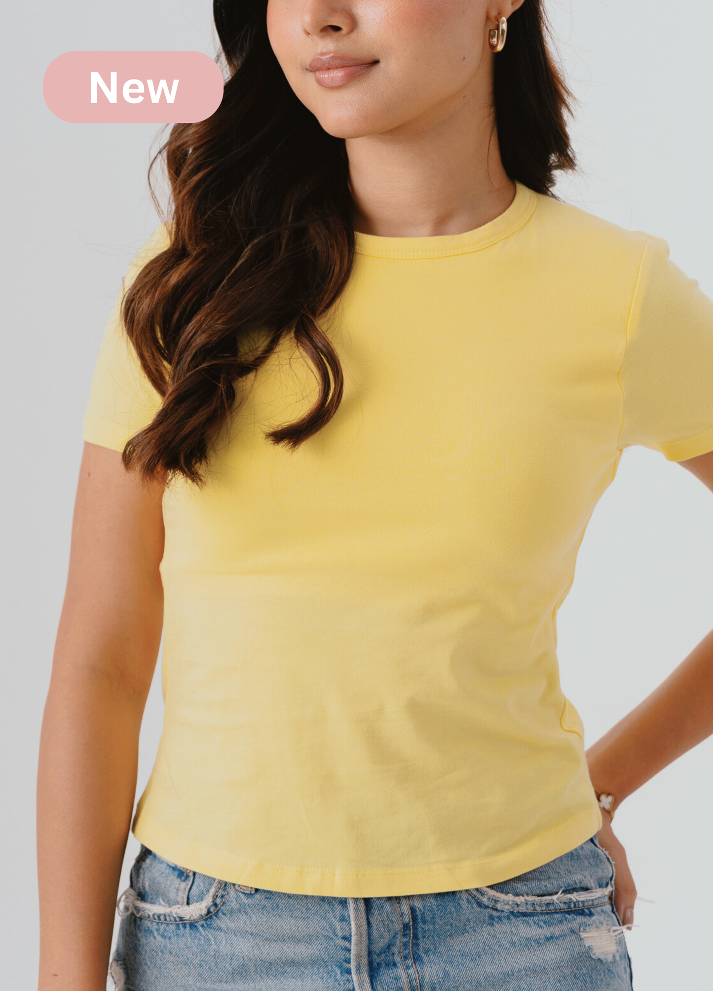 Crew Neck Braless Tshirt (Full Length) - Butter Yellow