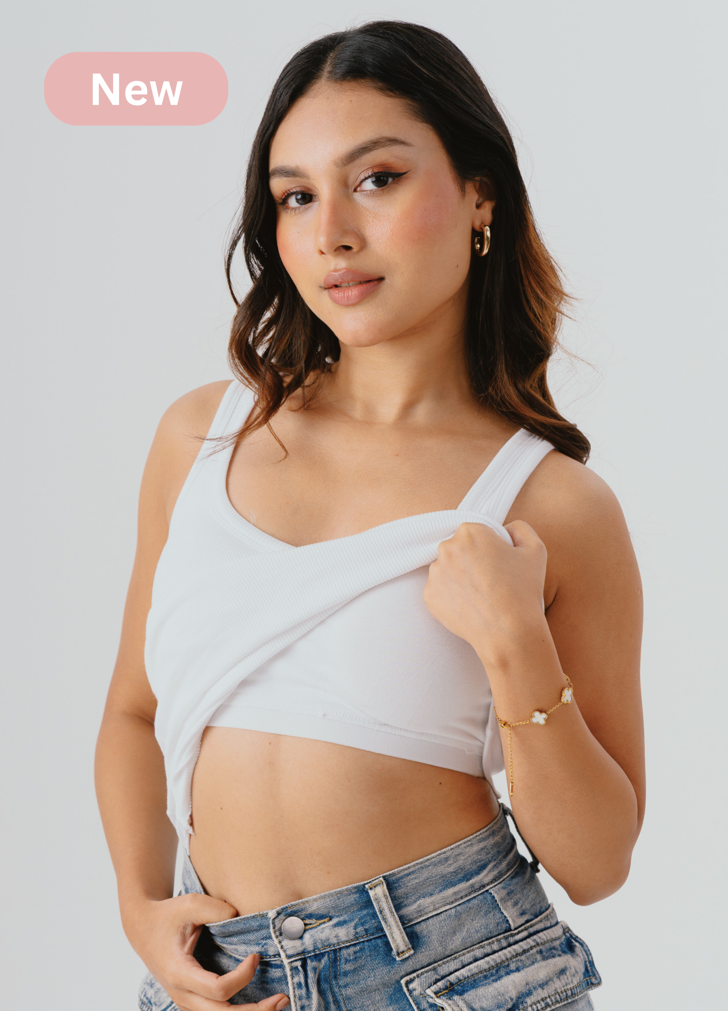 Scoop Neck Braless Tank (Full Length) - Fairy White