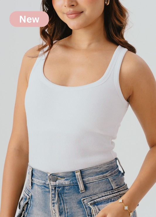 Scoop Neck Braless Tank (Full Length) - Fairy White