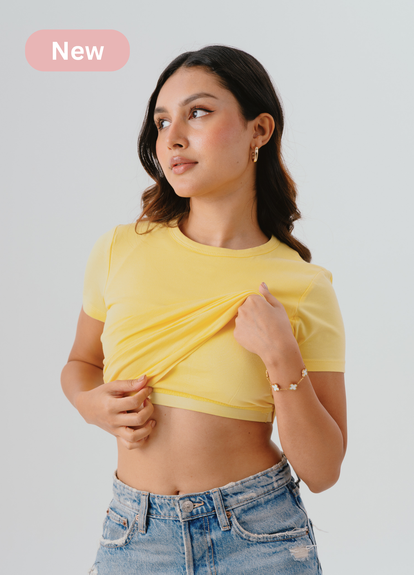 Crew Neck Braless Tshirt (Full Length) - Butter Yellow