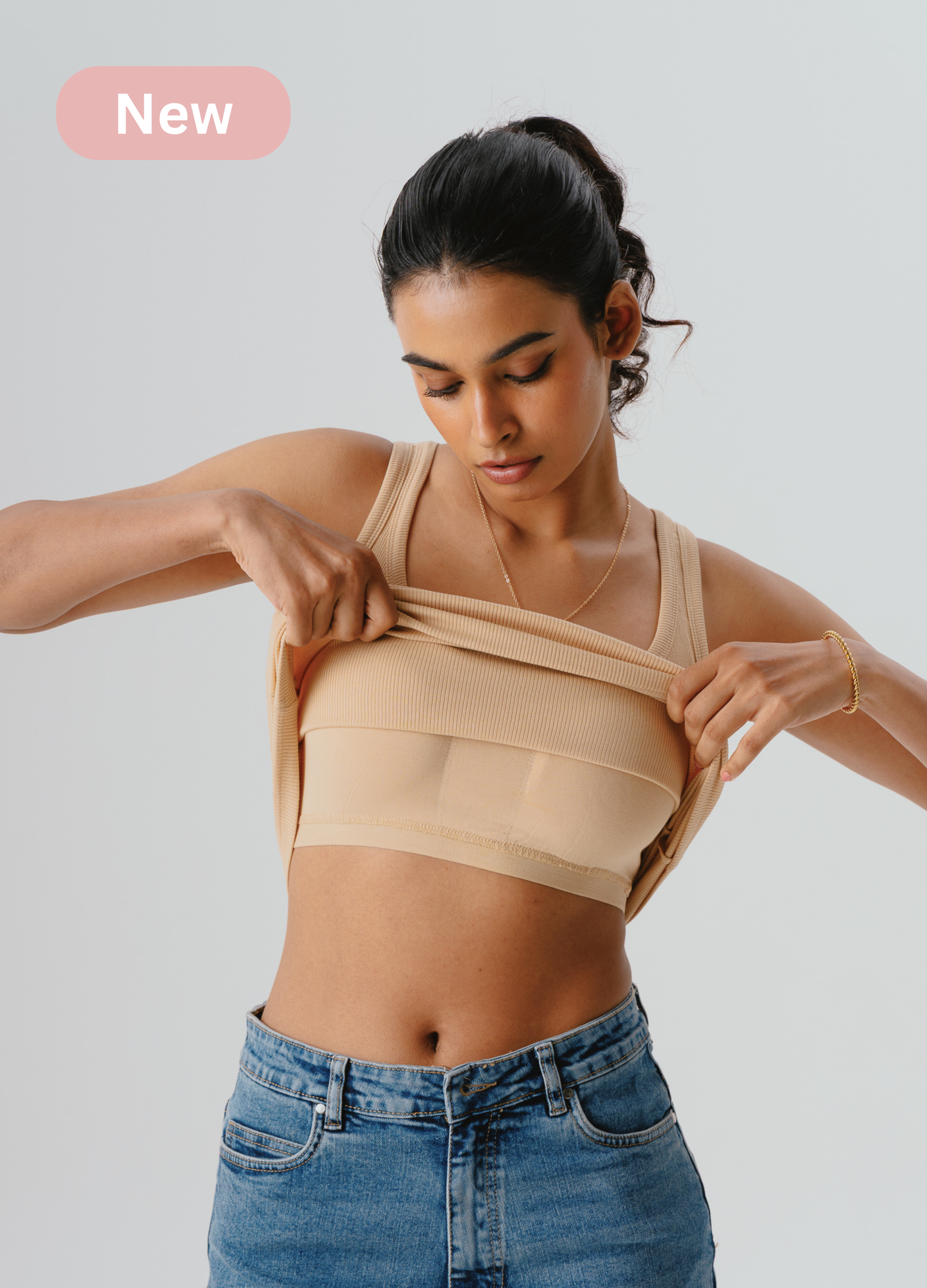 Scoop Neck Braless Tank (Full Length) - Beige Sand