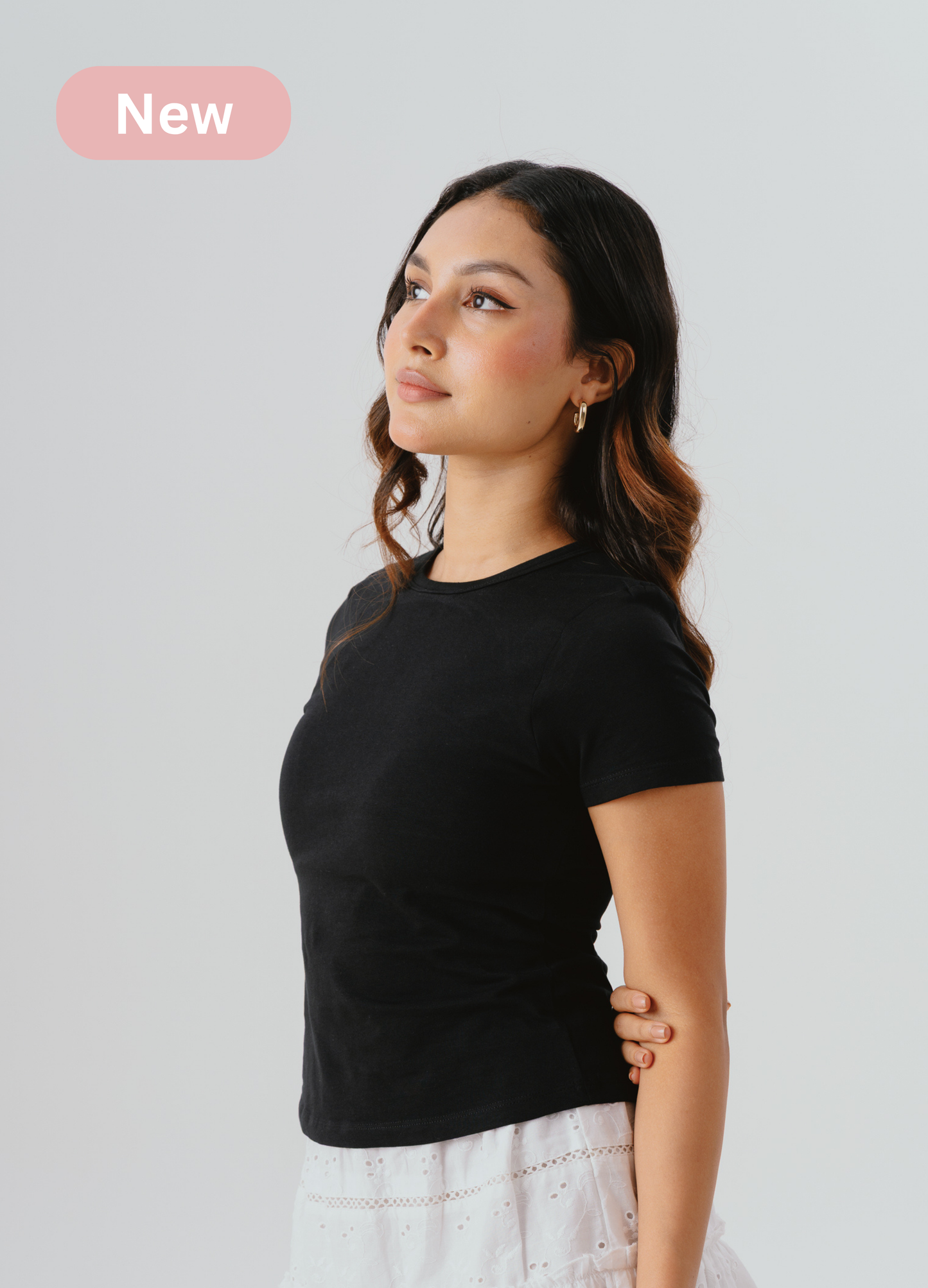 Crew Neck Braless Tshirt (Full Length) - Midnight Black