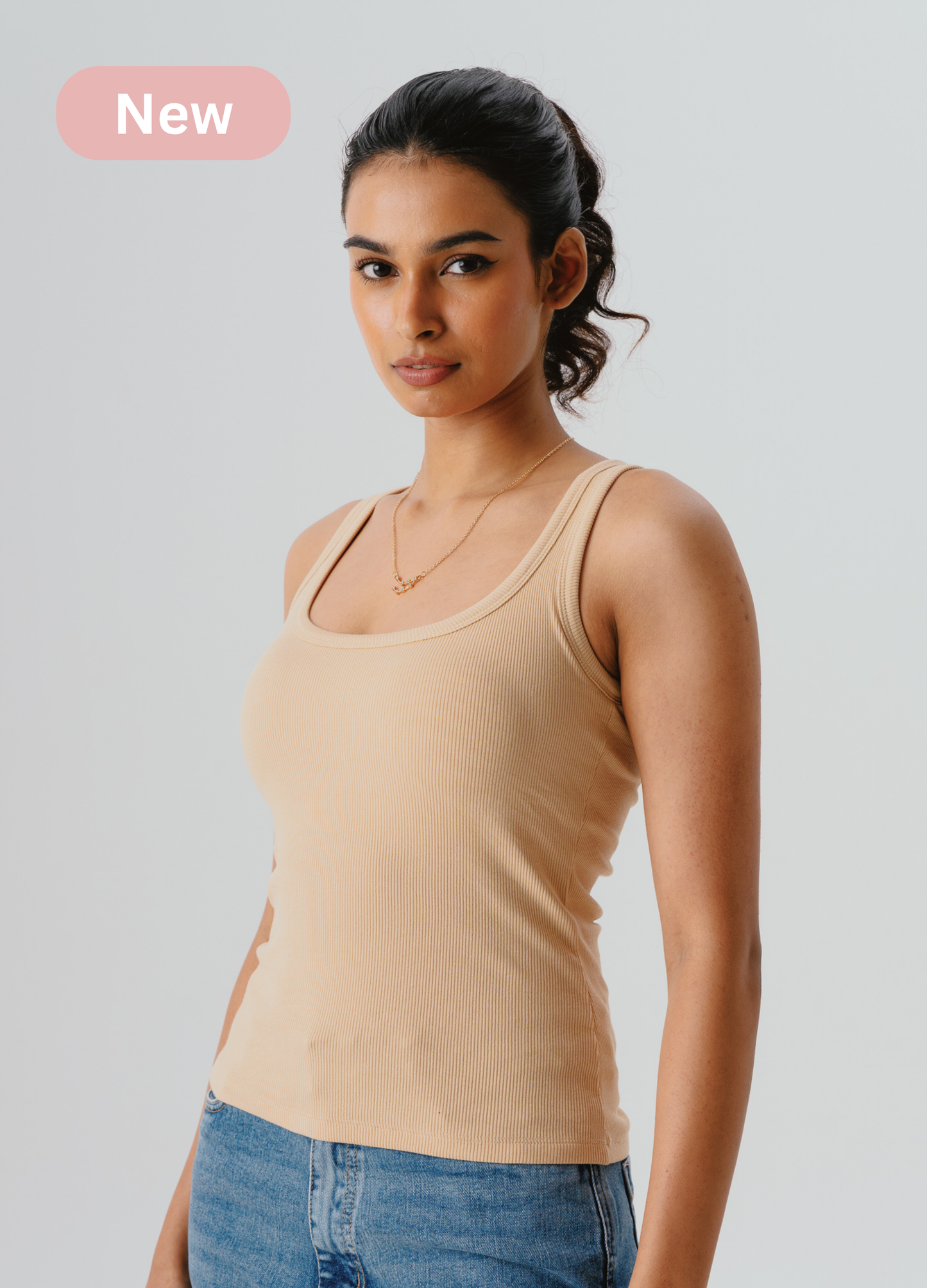 Scoop Neck Braless Tank (Full Length) - Beige Sand