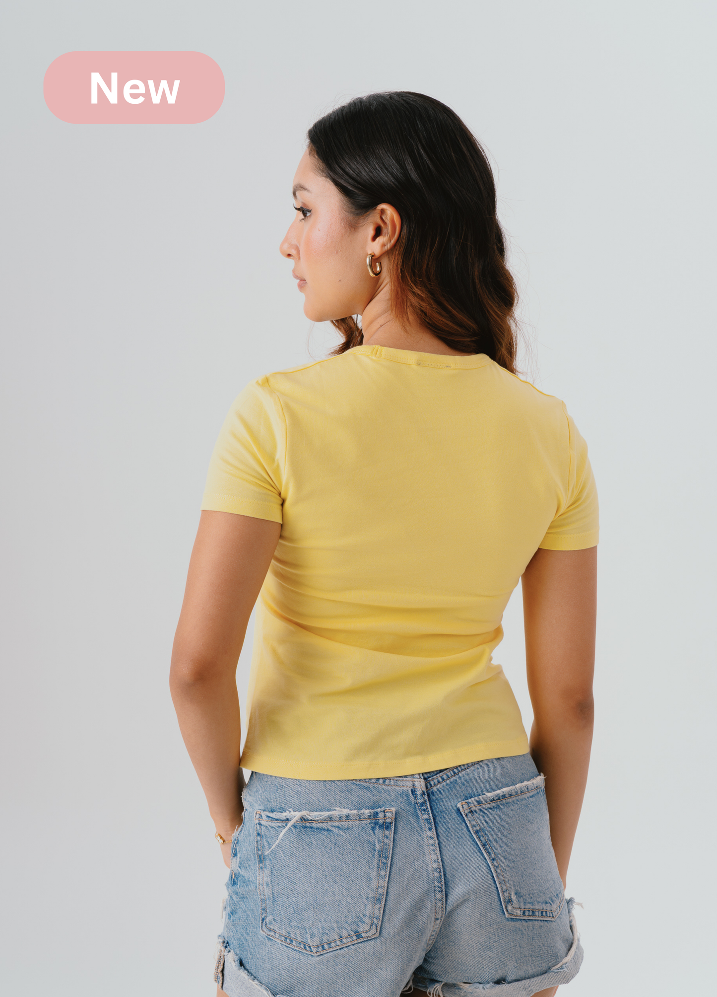 Crew Neck Braless Tshirt (Full Length) - Butter Yellow