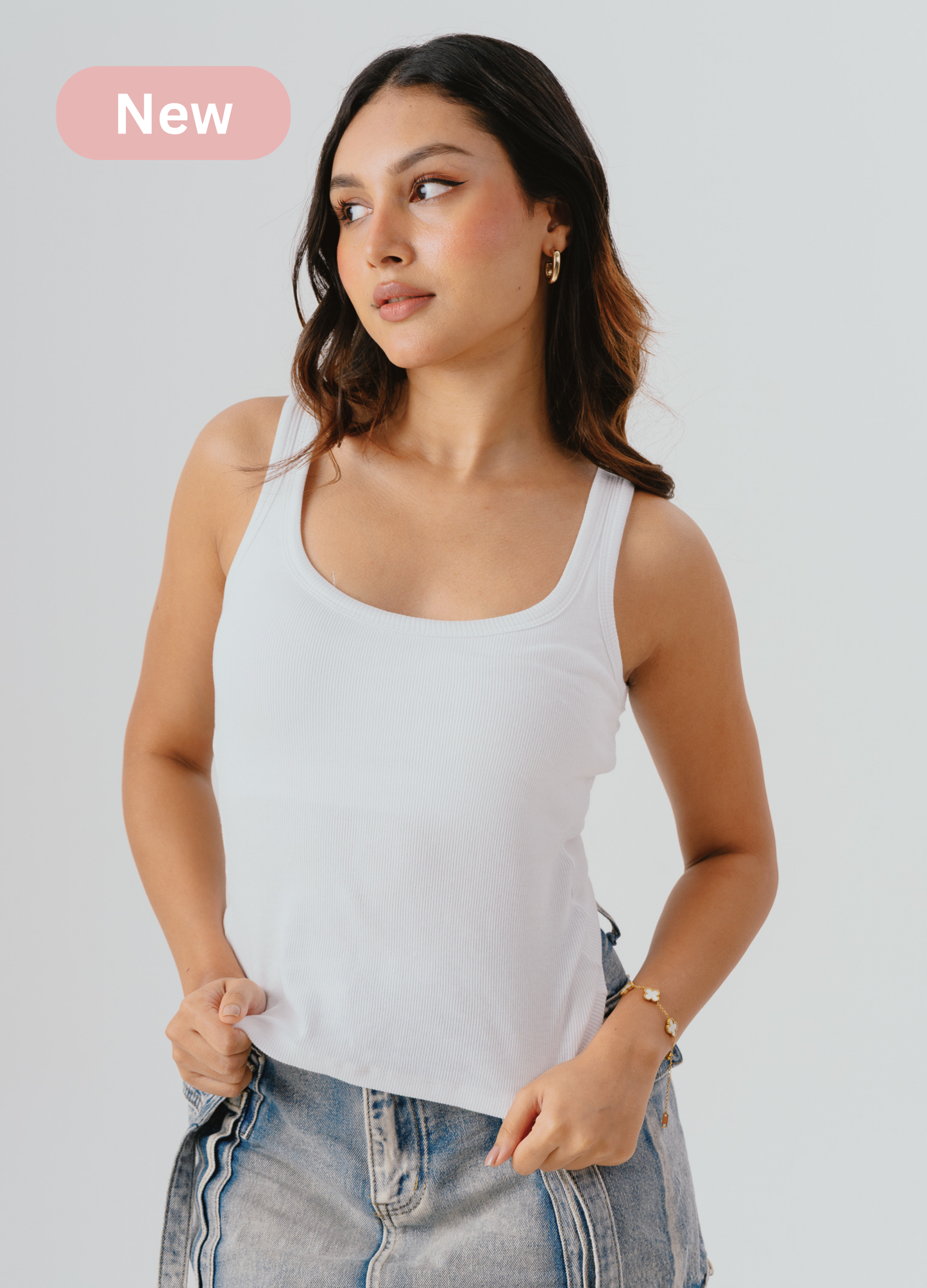 Scoop Neck Braless Tank (Full Length) - Fairy White