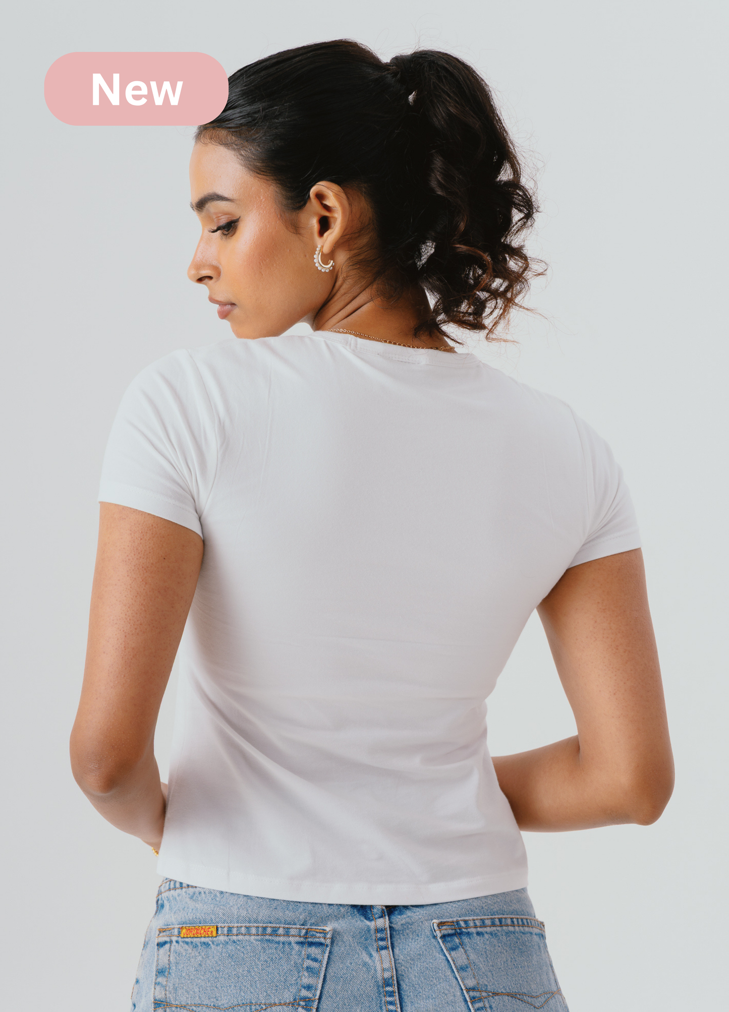Crew Neck Braless Tshirt (Full Length) - Fairy White