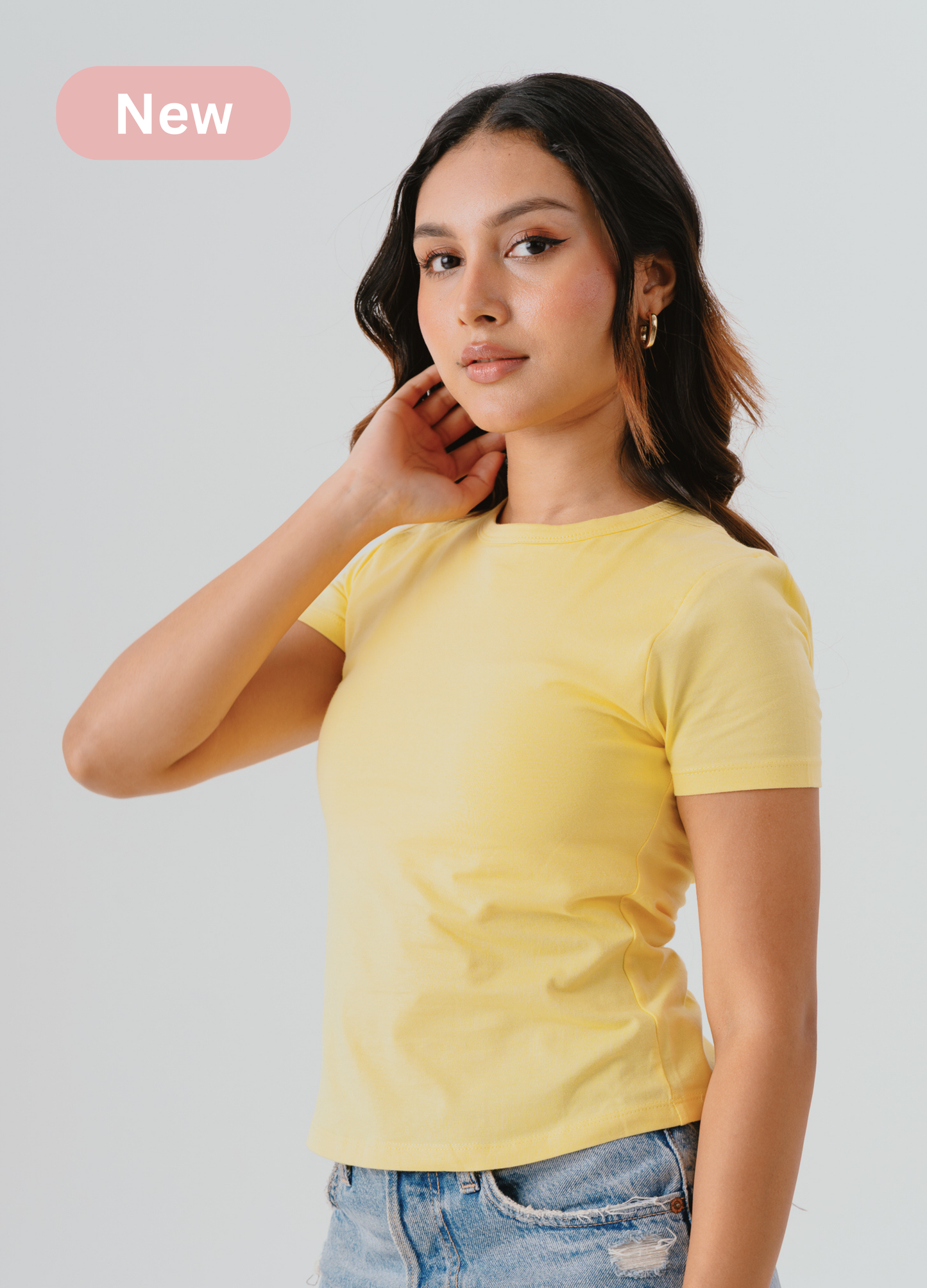 Crew Neck Braless Tshirt (Full Length) - Butter Yellow