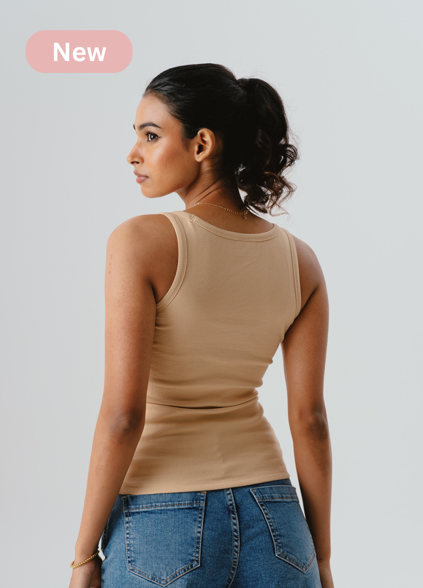 Scoop Neck Braless Tank (Full Length) - Beige Sand