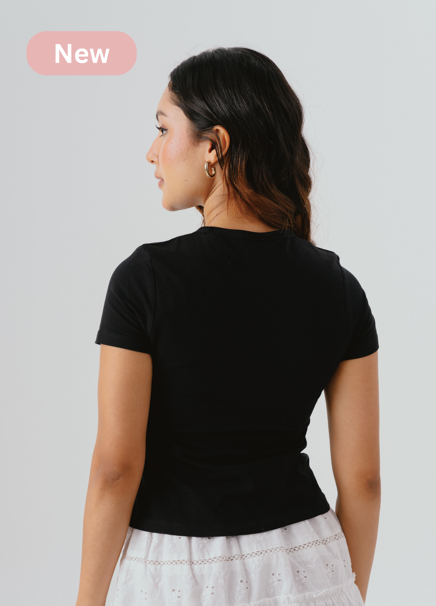 Crew Neck Braless Tshirt (Full Length) - Midnight Black