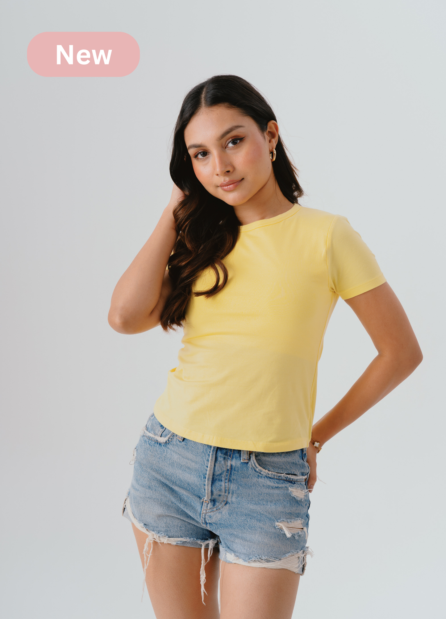 Crew Neck Braless Tshirt (Full Length) - Butter Yellow