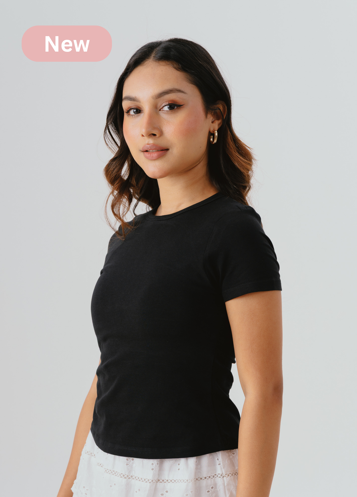 Crew Neck Braless Tshirt (Full Length) - Midnight Black
