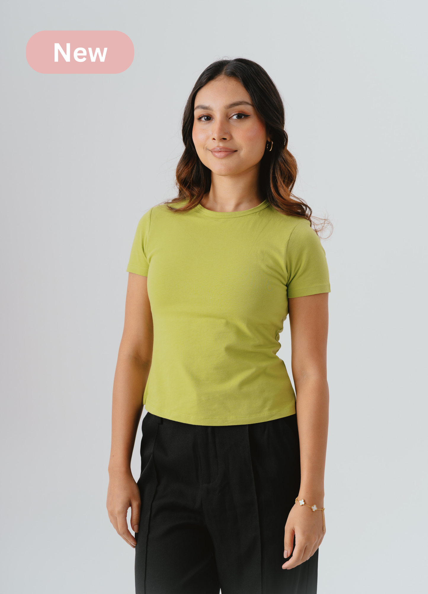 Crew Neck Braless Tshirt (Full Length) - Matcha Green