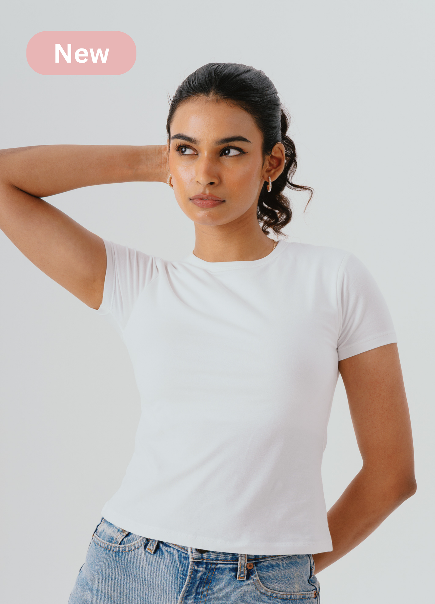 Crew Neck Braless Tshirt (Full Length) - Fairy White