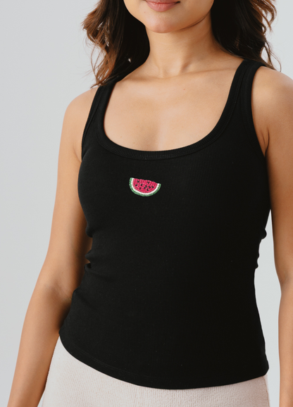 Watermelon Scoop Neck Braless Tank (Full Length) - Midnight Black