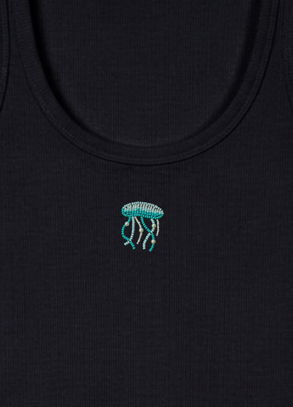 Jellyfish Scoop Neck Braless Tank (Full Length) - Midnight Black