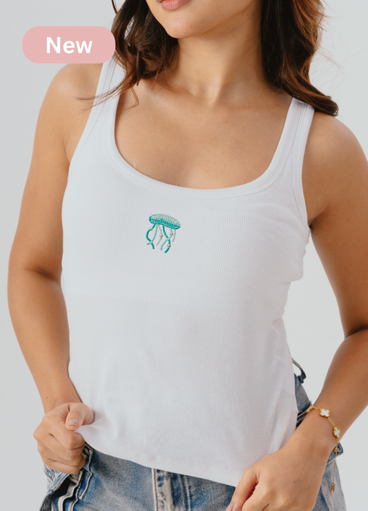 Jellyfish Scoop Neck Tank (Braless) - Fairy White