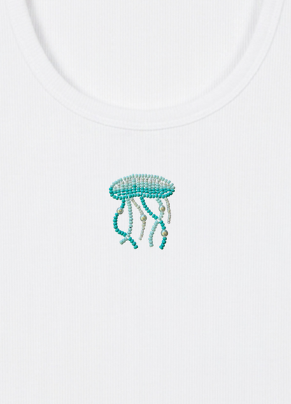 Jellyfish Scoop Neck Tank (Braless) - Fairy White