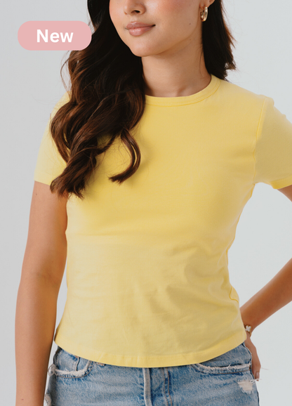 Crew Neck Braless Tshirt (Full Length) - Butter Yellow