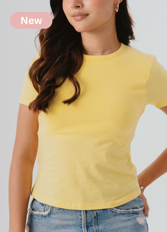 Crew Neck Braless Tshirt (Full Length) - Butter Yellow