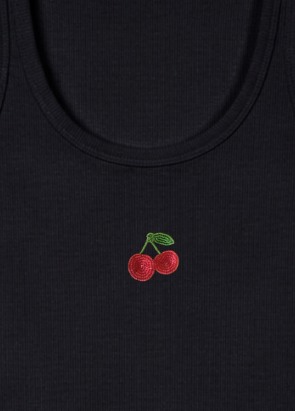 Cherry Scoop Neck Braless Tank (Full Length) - Midnight Black
