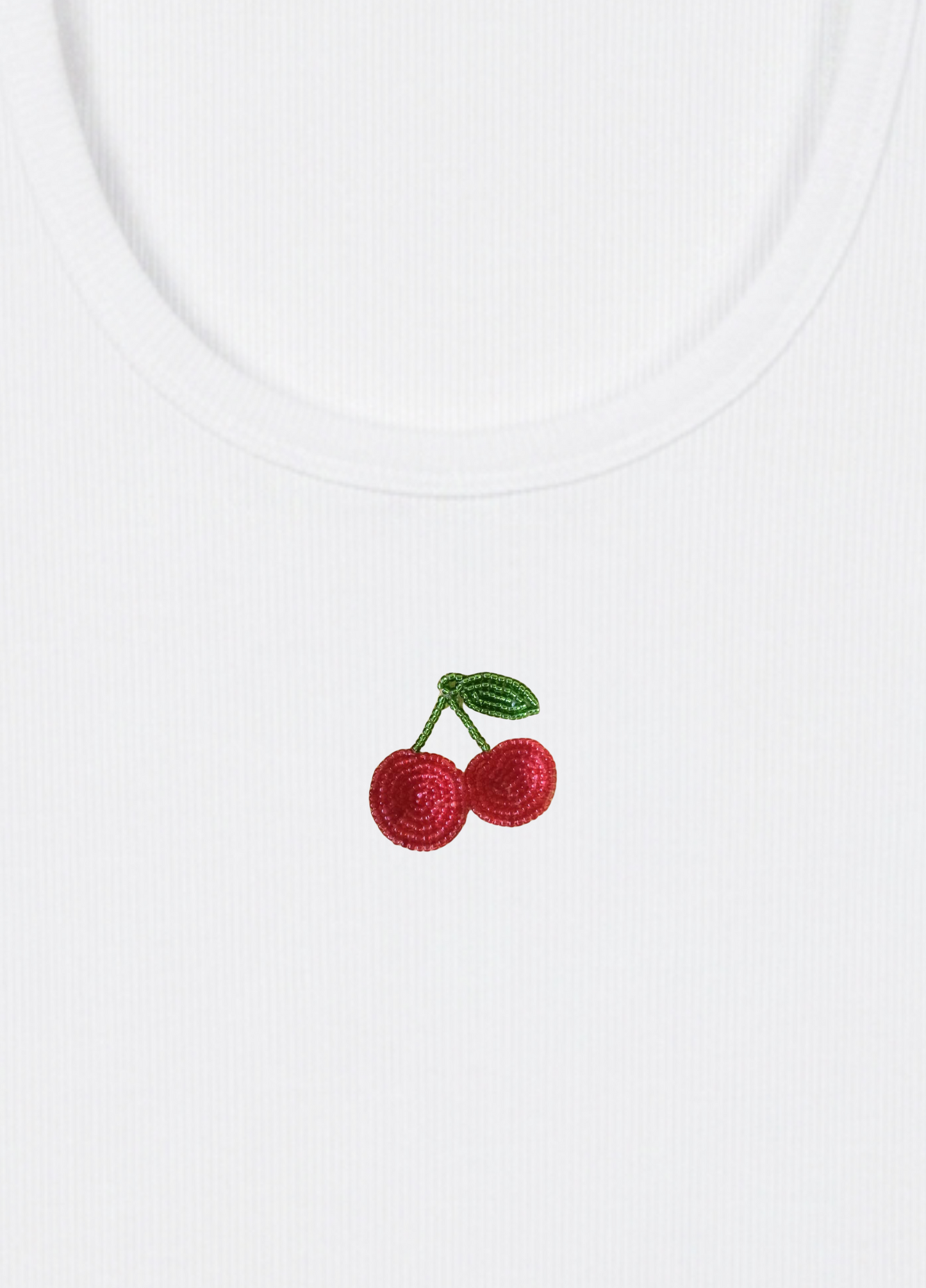 Built in bra tank top with hand embroidered cherries