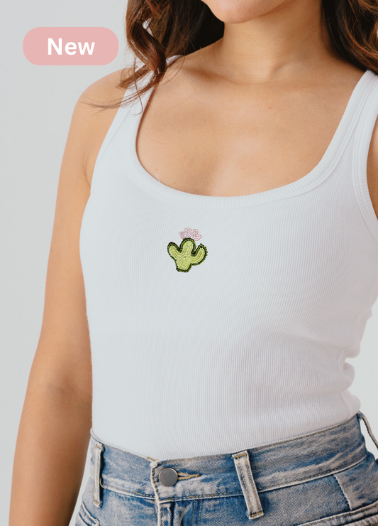 Cactus Scoop Neck Tank (Braless) - Fairy White