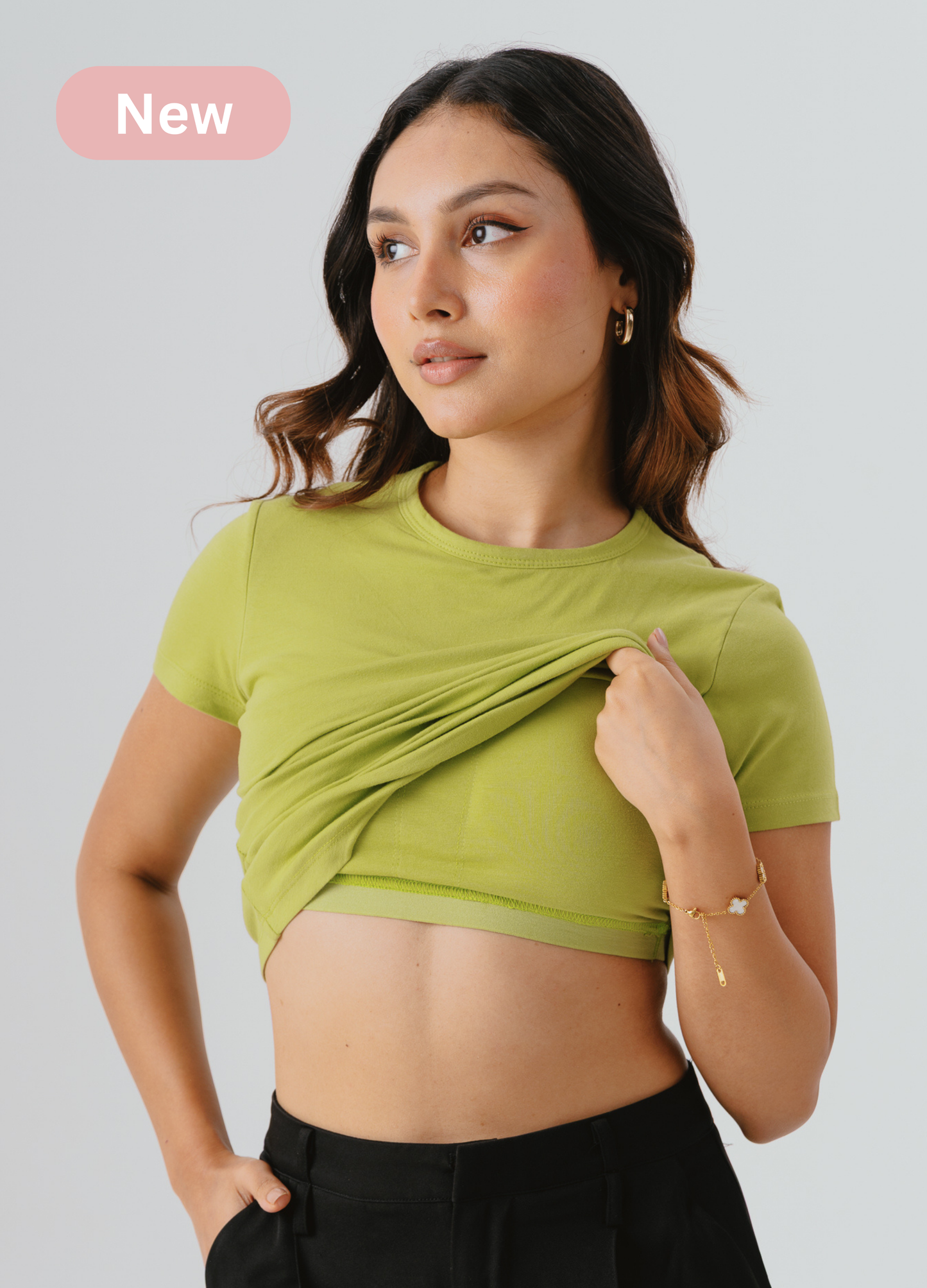 Crew Neck Braless Tshirt (Full Length) - Matcha Green