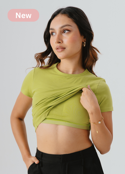 Crew Neck Braless Tshirt (Full Length) - Matcha Green