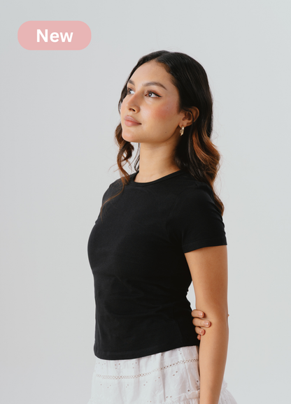 Crew Neck Braless Tshirt (Full Length) - Midnight Black