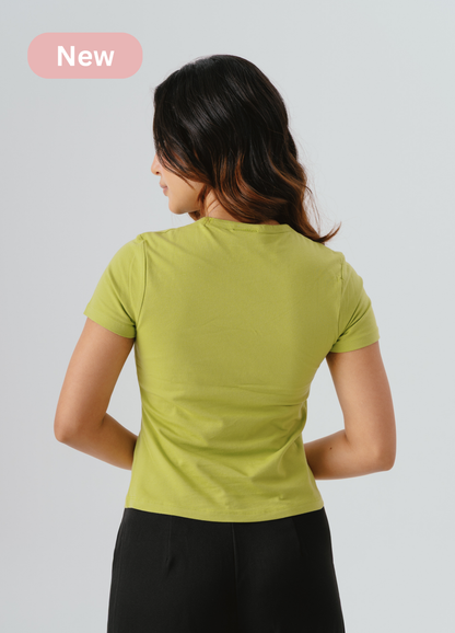 Crew Neck Braless Tshirt (Full Length) - Matcha Green