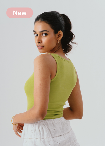 Scoop Neck Braless Tank (Full Length) - Matcha Green