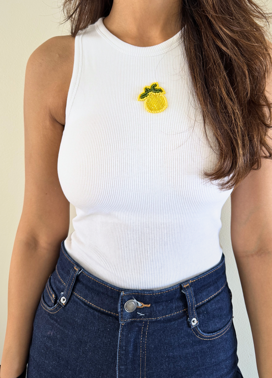 Lemon Scoop Neck Tank (Braless) - Fairy White