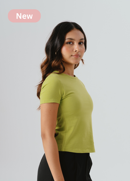 Crew Neck Braless Tshirt (Full Length) - Matcha Green