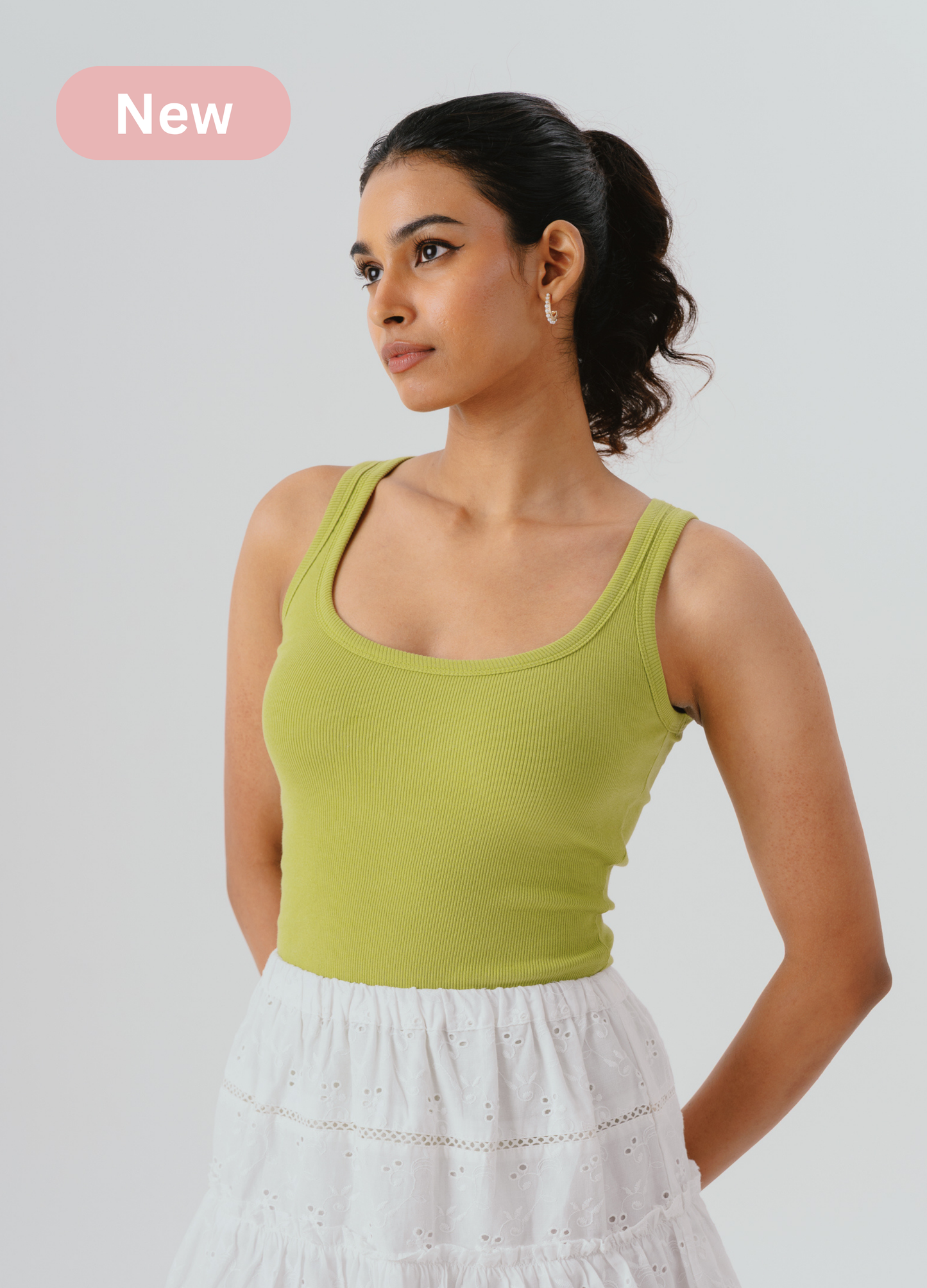 Scoop Neck Braless Tank (Full Length) - Matcha Green
