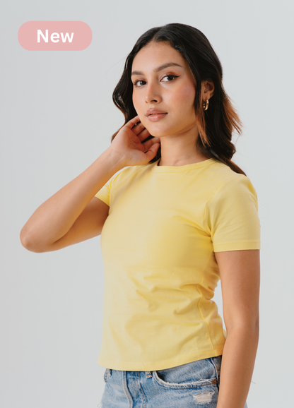 Crew Neck Braless Tshirt (Full Length) - Butter Yellow
