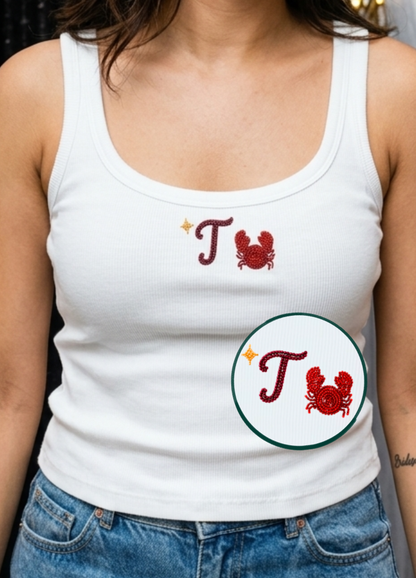 Crab with initial Scoop Neck Tank (Braless) - Fairy White
