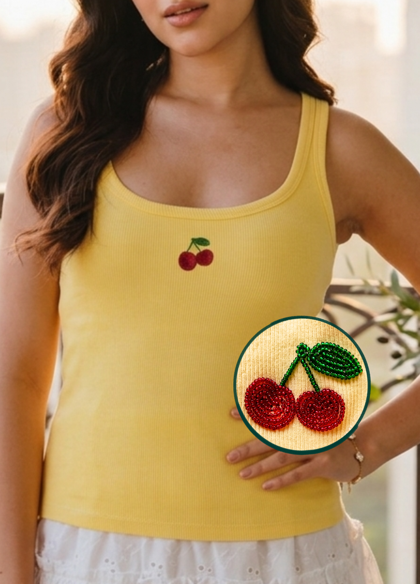 Cherry Scoop Neck Tank (Braless) - Butter Yellow