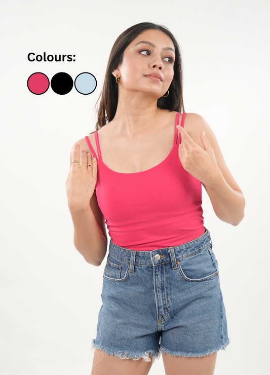 Double-Strap Crop Brami - Pink, Sky, Black