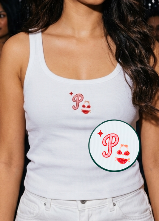 Bikini with initial Scoop Neck Tank (Braless) - Fairy White