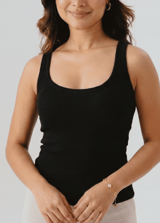 Scoop Neck Braless Tank (Full Length) - Midnight Black