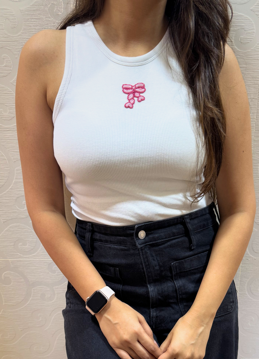 Bow Scoop Neck Tank (Braless) - Fairy White