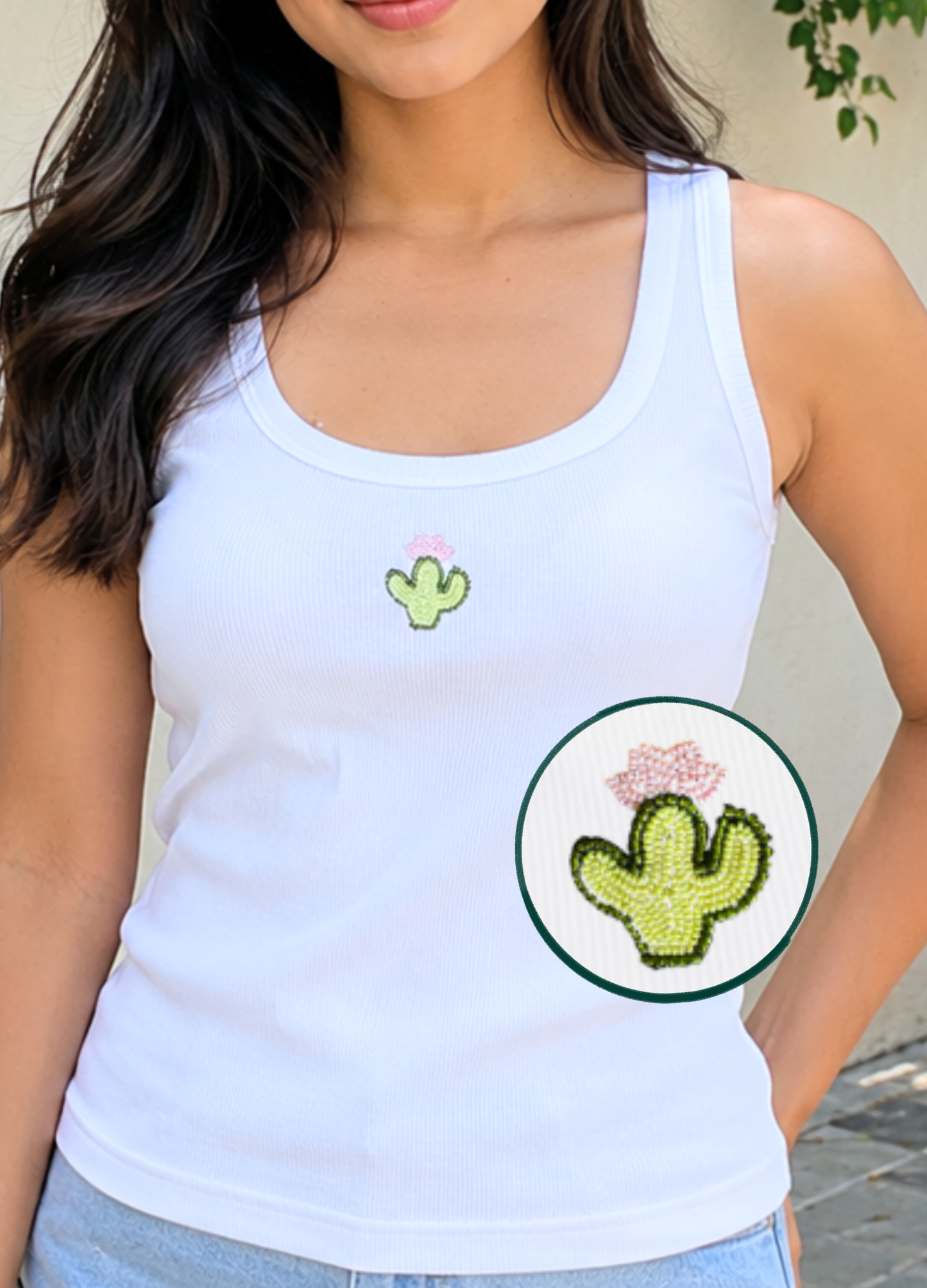 Cactus Scoop Neck Tank (Braless) - Fairy White