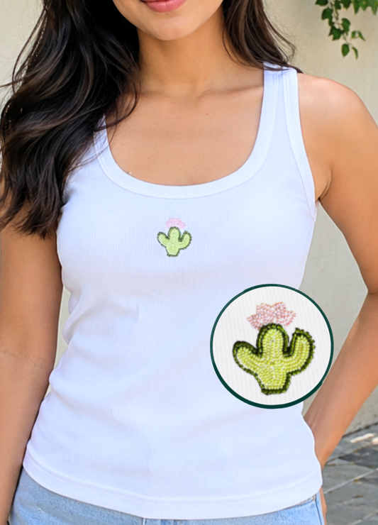 Cactus Scoop Neck Tank (Braless) - Fairy White