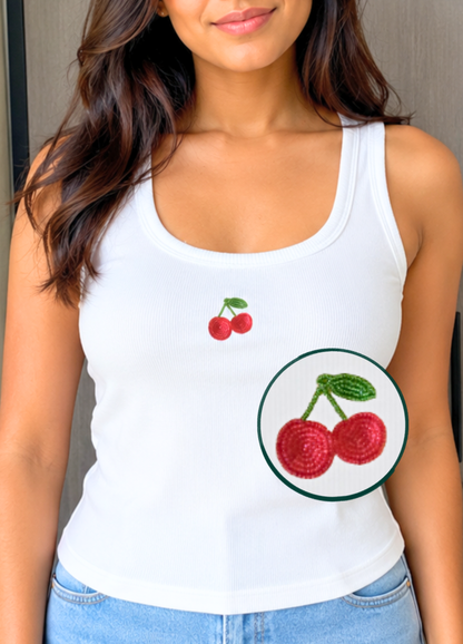 Cherry Scoop Neck Tank (Braless) - Fairy White