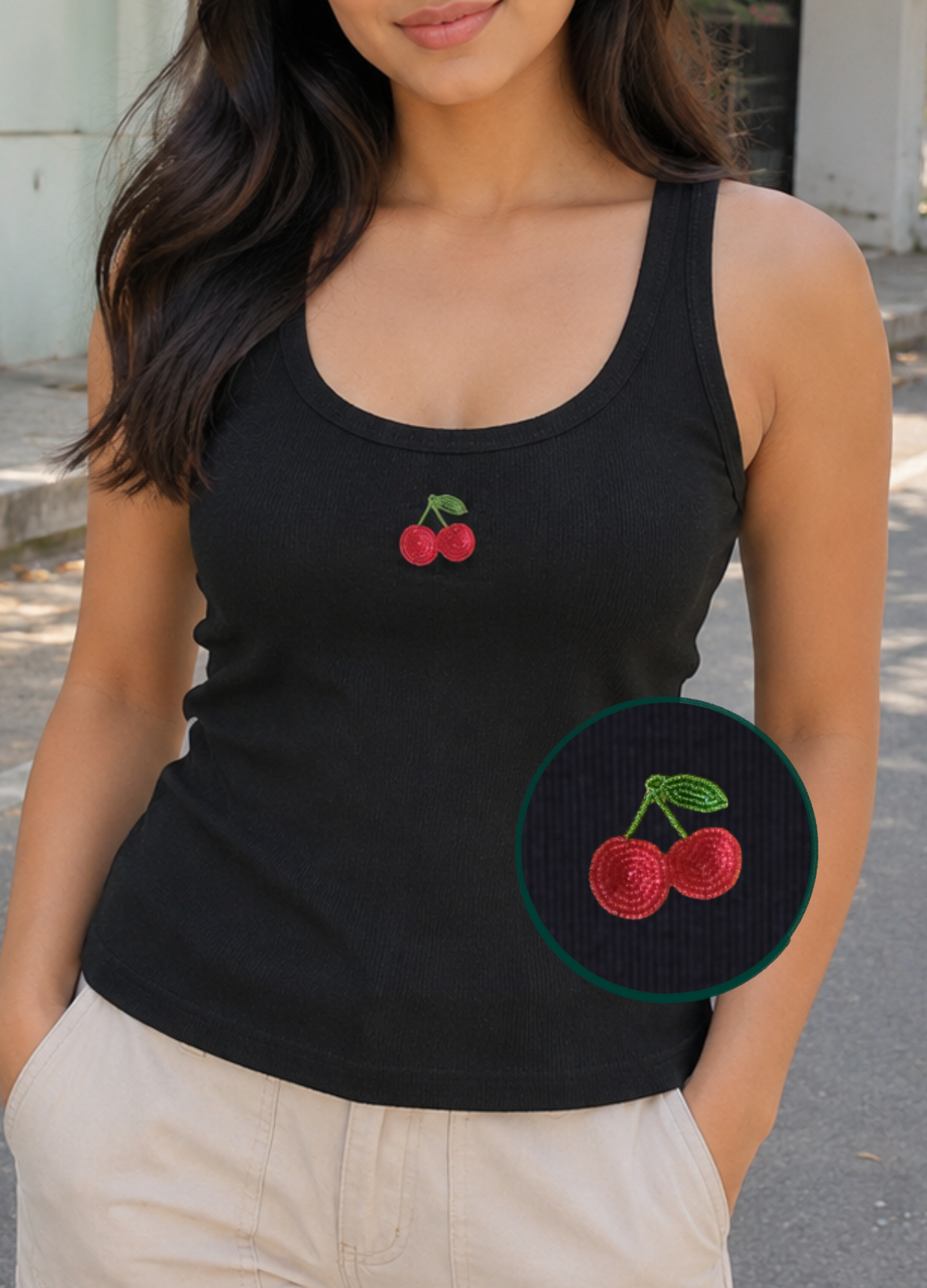 Cherry Scoop Neck Braless Tank (Full Length) - Midnight Black