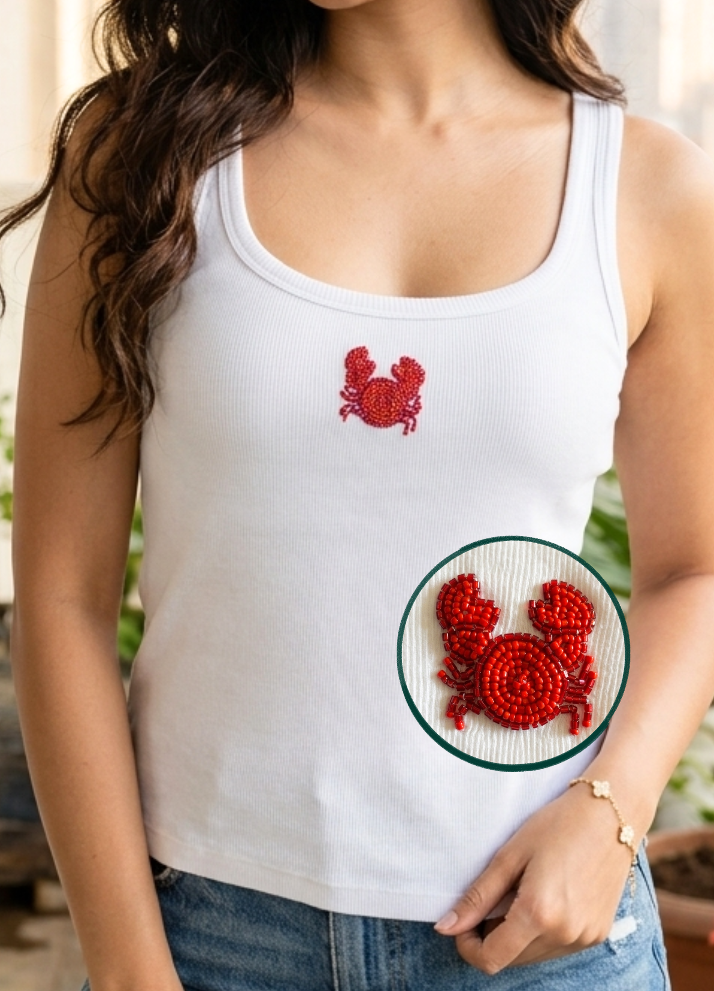 Crab Scoop Neck Tank (Braless) - Fairy White
