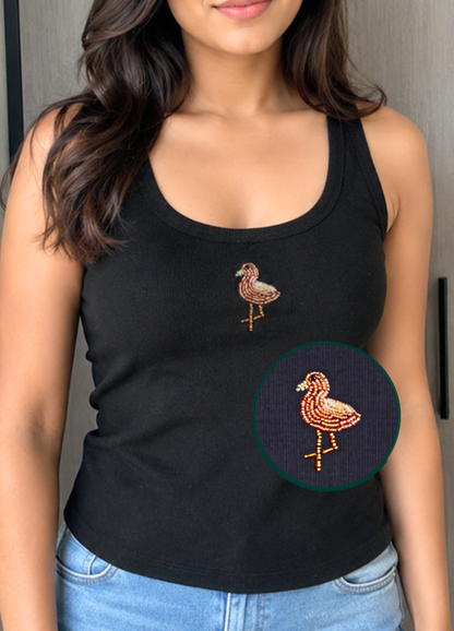 Flamingo Scoop Neck Braless Tank (Full Length) - Midnight Black