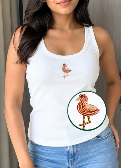 Flamingo Scoop Neck Tank (Braless) - Fairy White