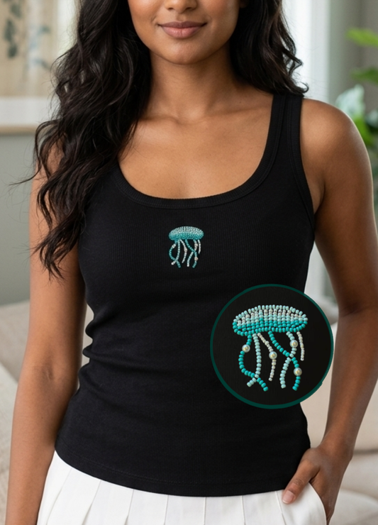 Jellyfish Scoop Neck Braless Tank (Full Length) - Midnight Black
